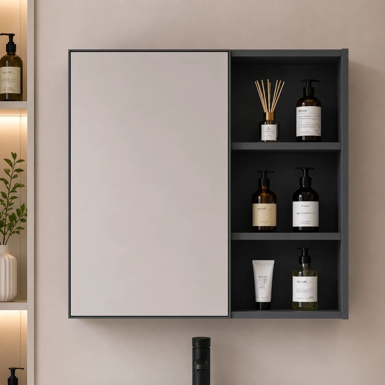 VION set mobilier baie 60cm gri-alb dulap oglinda LED