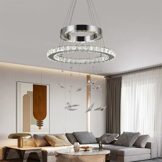 Alessandro Design 2 Cercuri lustra LED cristal 36W crom 40x50cm