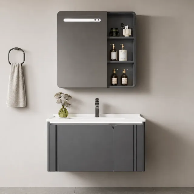 Alessandro Design Oria set mobilier baie 60cm gri-alb 2 piese oglinda