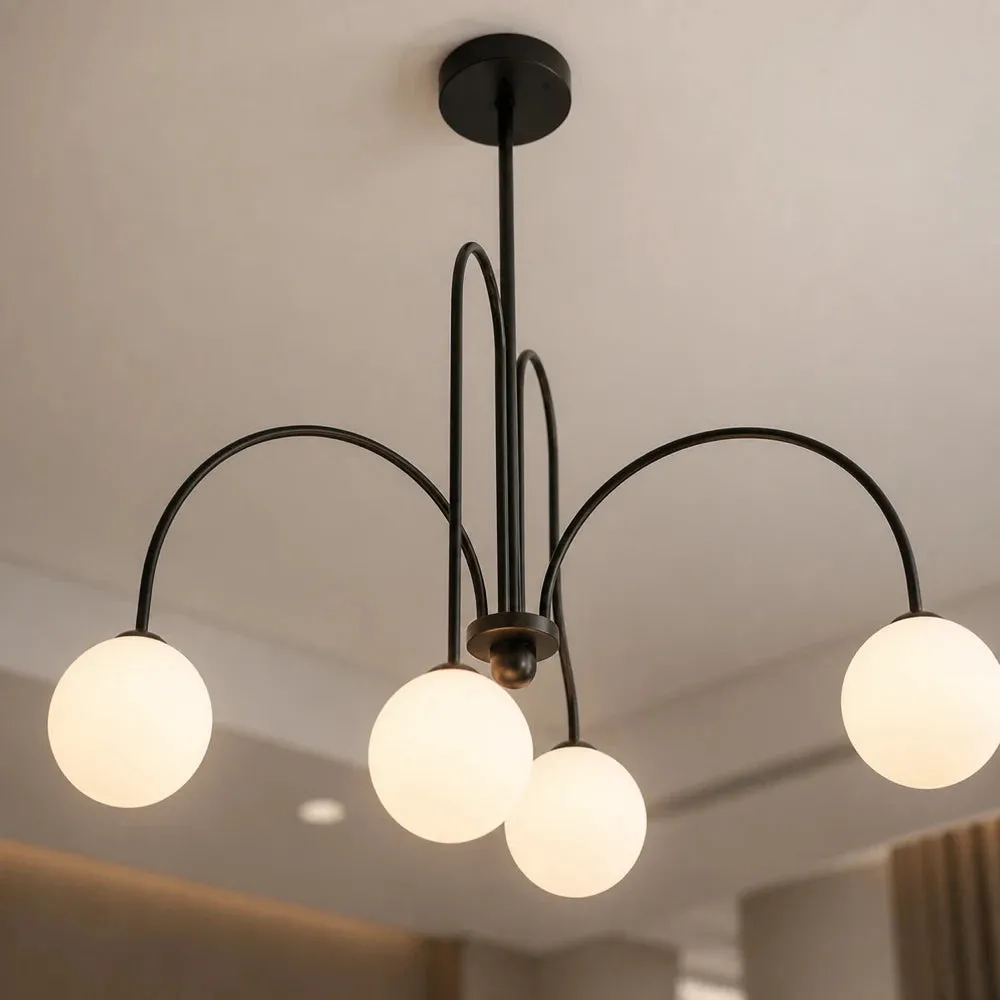 Alessandro Design Torino lustra cu abajur 4xE27 negru metal industriala