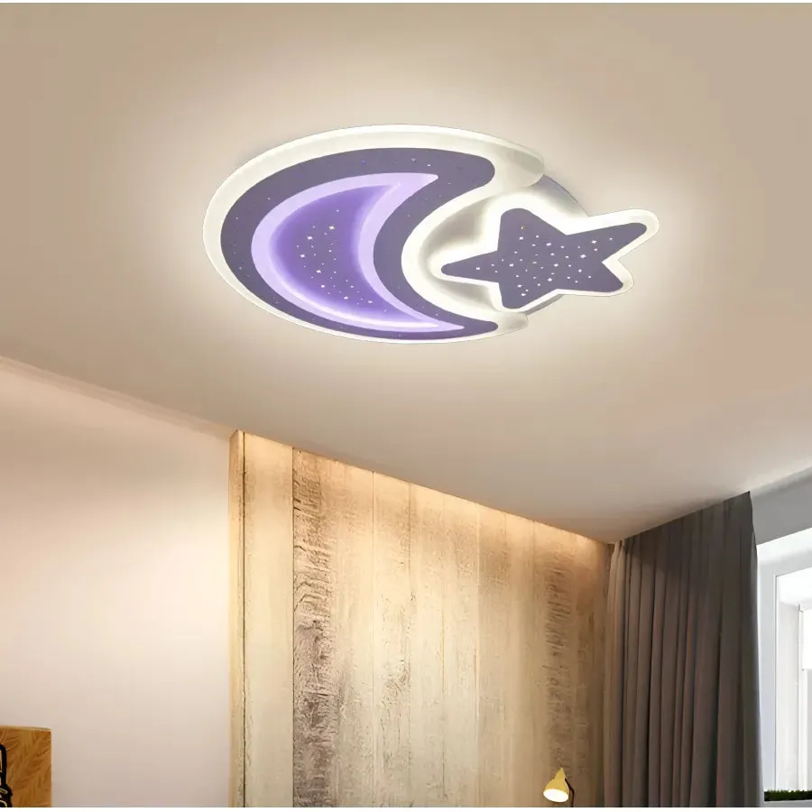 Coralia lustra LED luna si stea 90W alba cu telecomanda RGB