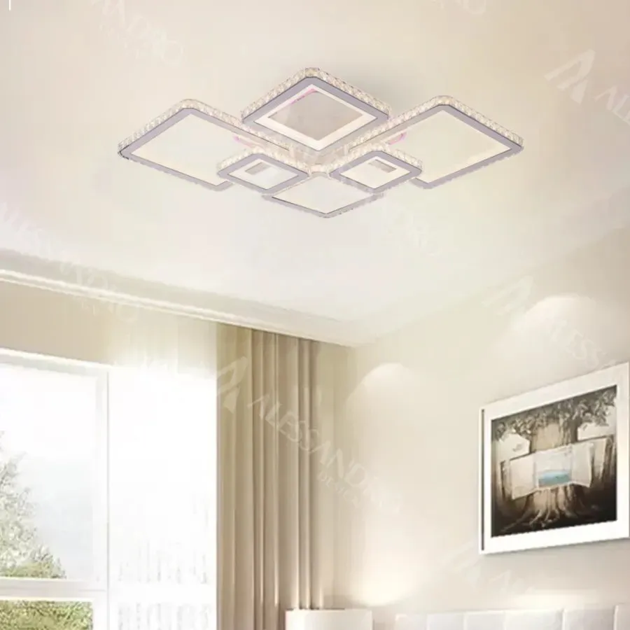 QUADRIS lustra LED RGB alba 175W dimabila telecomanda
