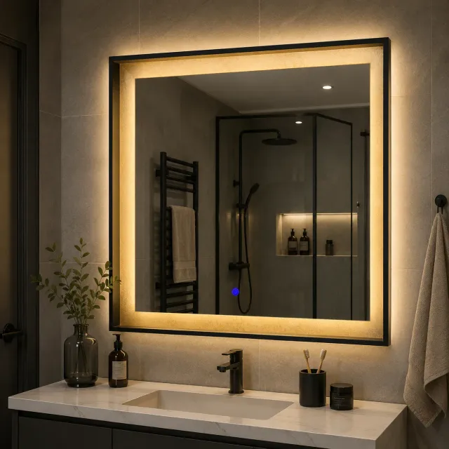 Alessandro Design NUK oglinda LED baie 70x70cm neagra senzor