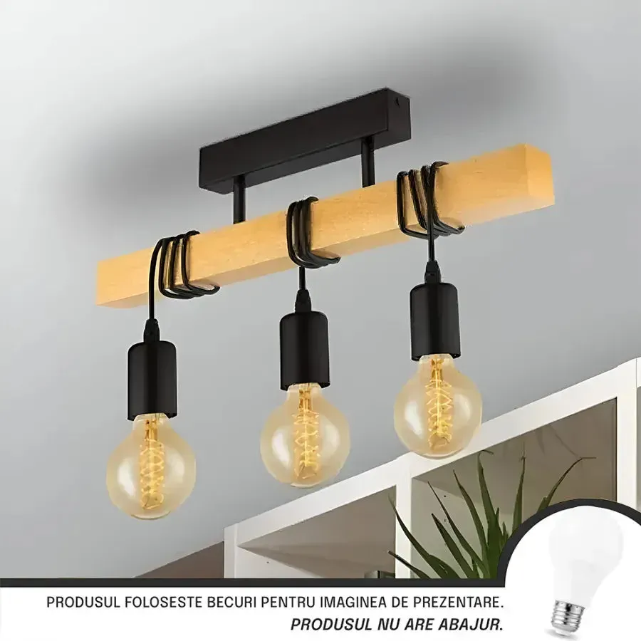Alessandro Design Timber Trio lustra 3xE27 neagra lemn masiv