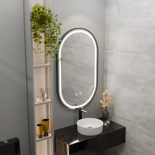 Alessandro Design Vetro oglinda LED ovala 50x100cm neagra dimabila