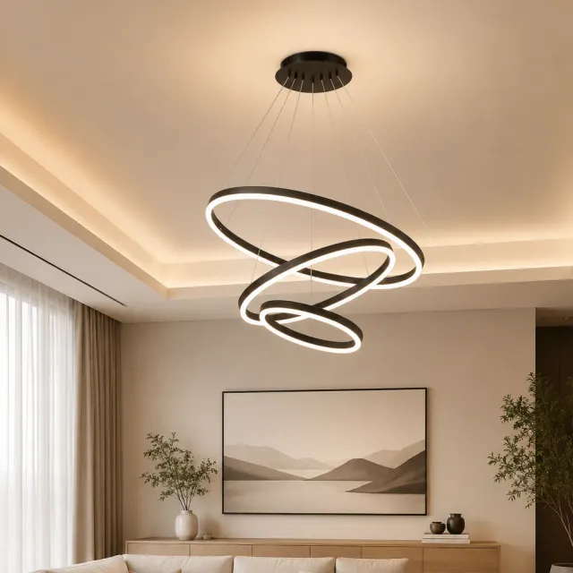 Alessandro Design Casiana 85W lustra LED neagra 3 cercuri