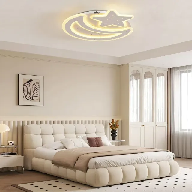 Coralia lustra LED luna si stea 90W alba cu telecomanda RGB
