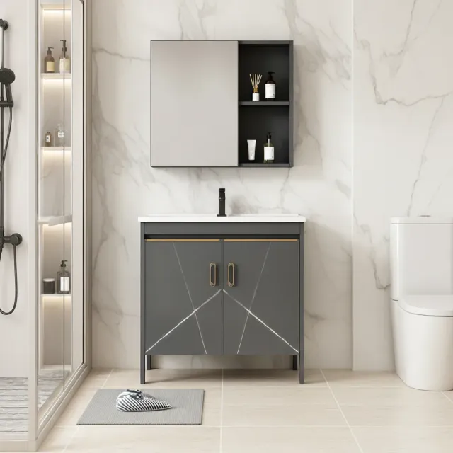 Alessandro Design Siena set mobilier baie 100cm gri-negru oglinda LED