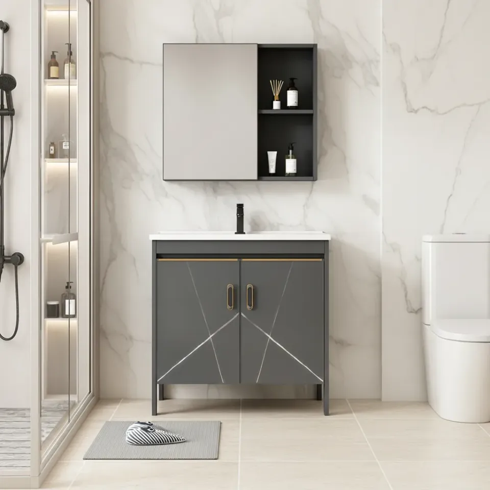 Alessandro Design Siena set mobilier baie gri 60cm 2 piese