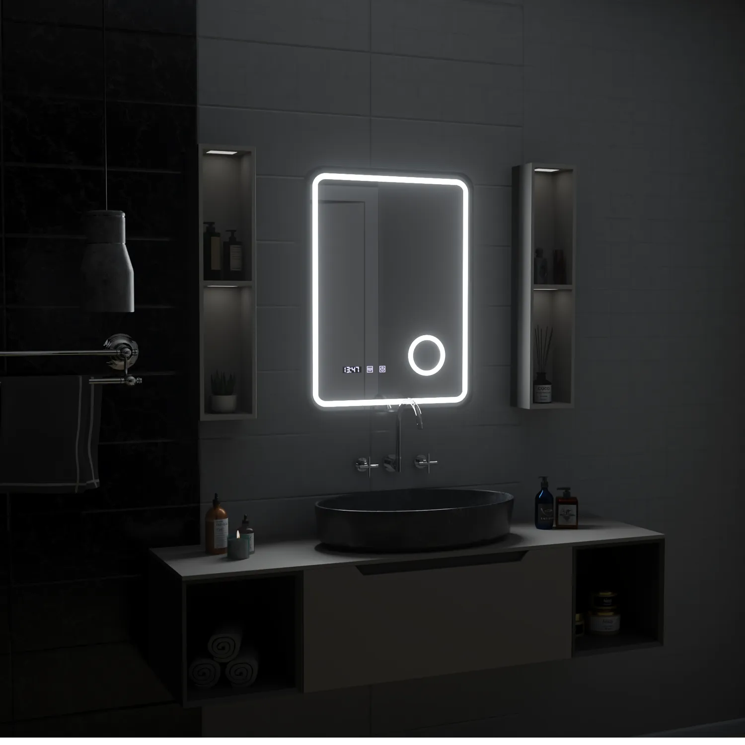 Alessandro Design Ulrich oglindă LED neagră 75x90cm dezaburire