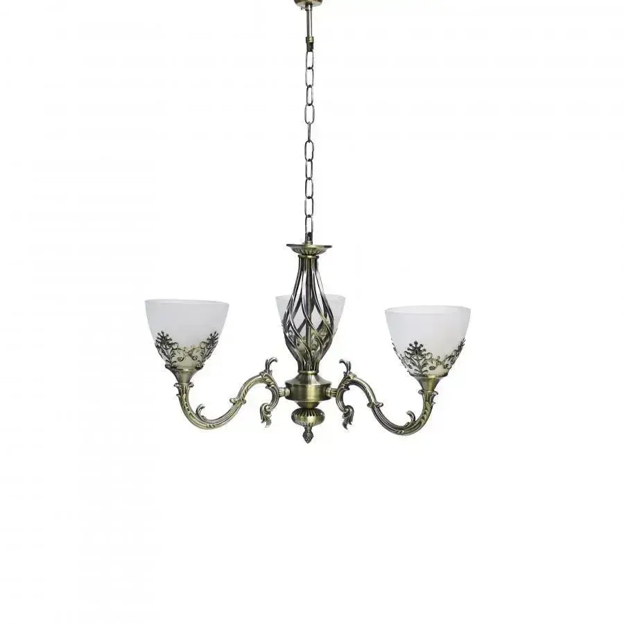 COTTAGE Candelabru Vintage 3xE27 Bronz Sticla Metal 50 cm