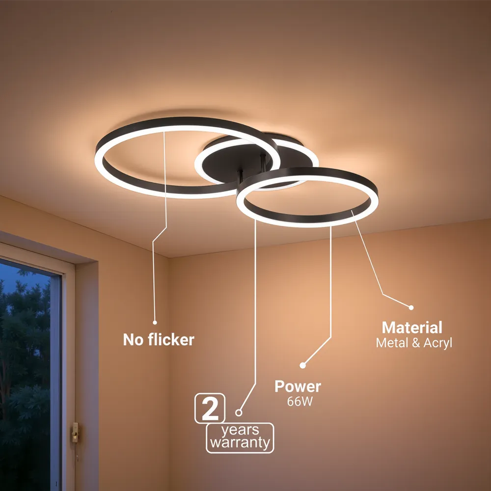 Alessandro Design Rinova 66W lustră LED neagră 2 cercuri dimabilă