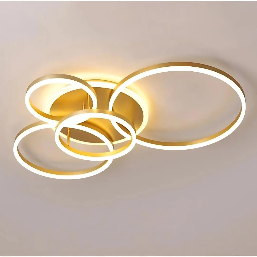 Rinova lustra LED 4 cercuri 112W aurie dimabila telecomanda
