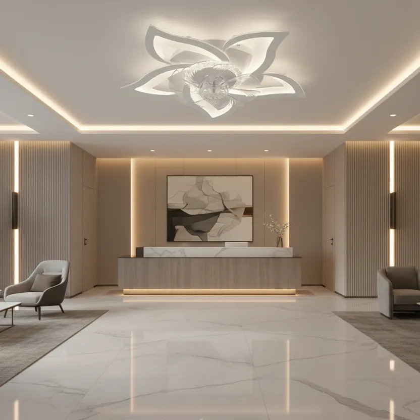 Alessandro Design Dafia lustra LED 85cm alba 49W cu ventilator