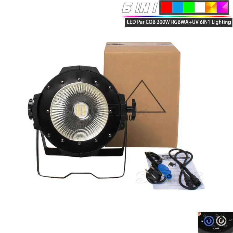 Shehds COB 200W RGBWA+UV blinder par scena