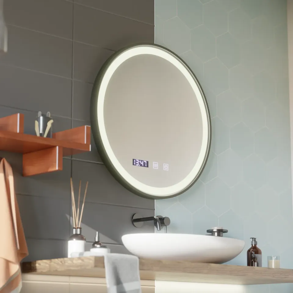 Alessandro Design Novara Touch oglindă LED 80 cm ramă neagră ceas