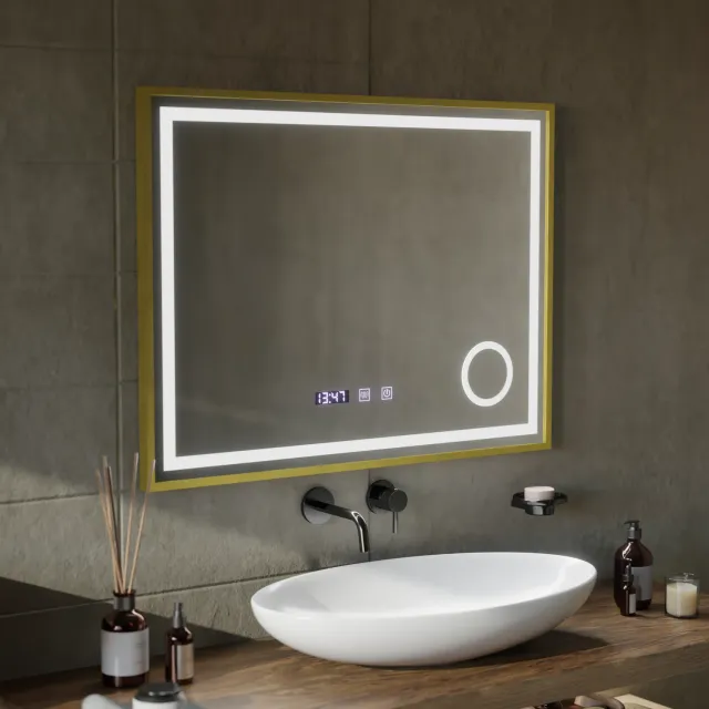 Alessandro Design CLARUS oglindă LED aurie 80x60cm touch