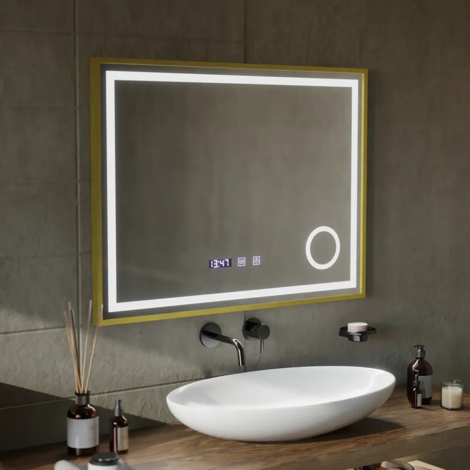 Alessandro Design CLARUS oglindă LED aurie 80x60cm touch