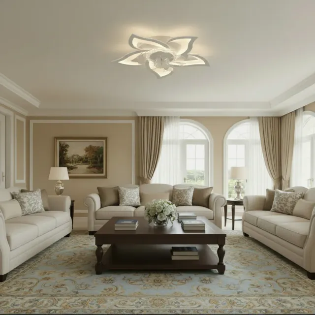 Alessandro Design Dafia lustra LED 85cm alba 49W cu ventilator