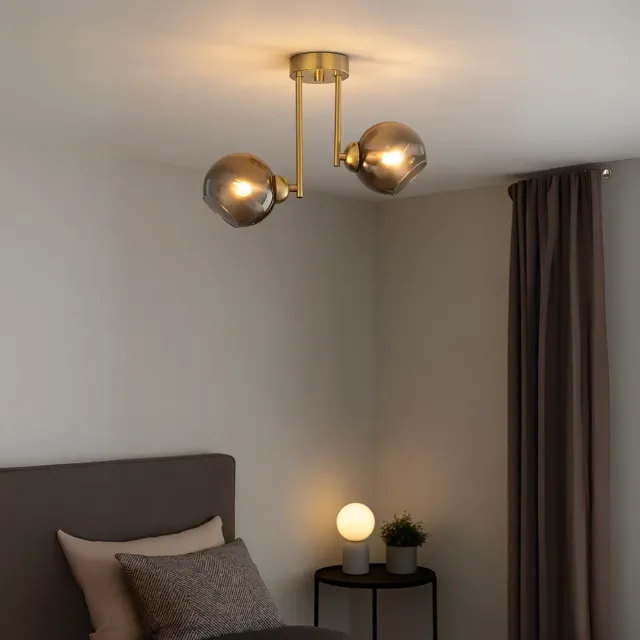 Alessandro Design Modus lustra aurie 2xE27 cu globuri fumurii
