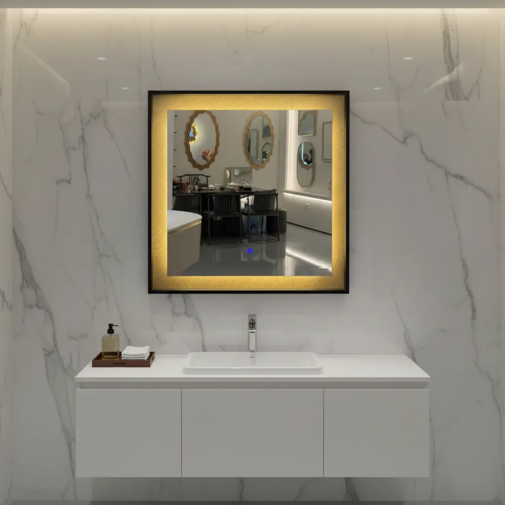 Alessandro Design NUK oglinda LED baie 70x70cm neagra senzor