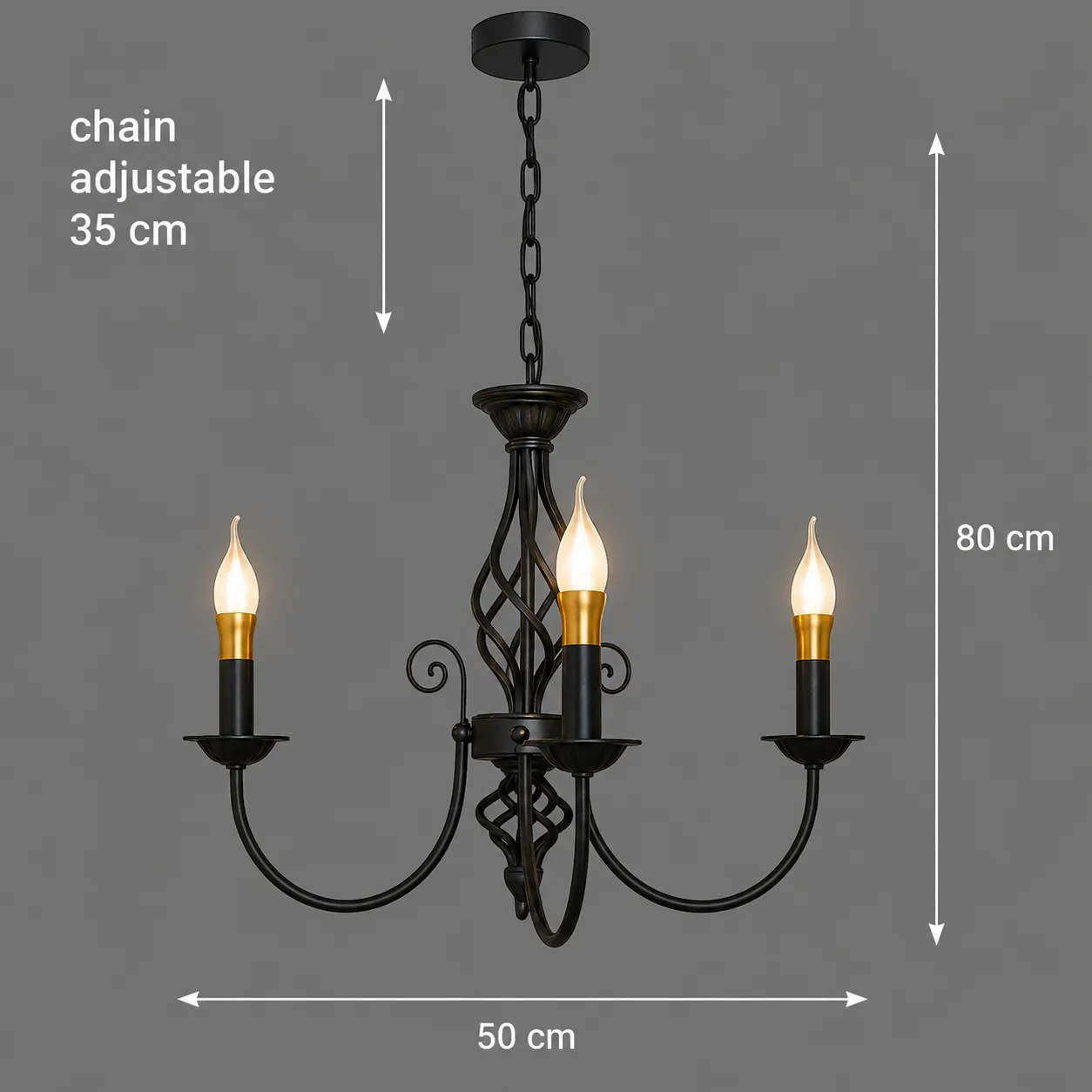 Alessandro Design Anjoux lustra 3xE14 D50cm neagra metal