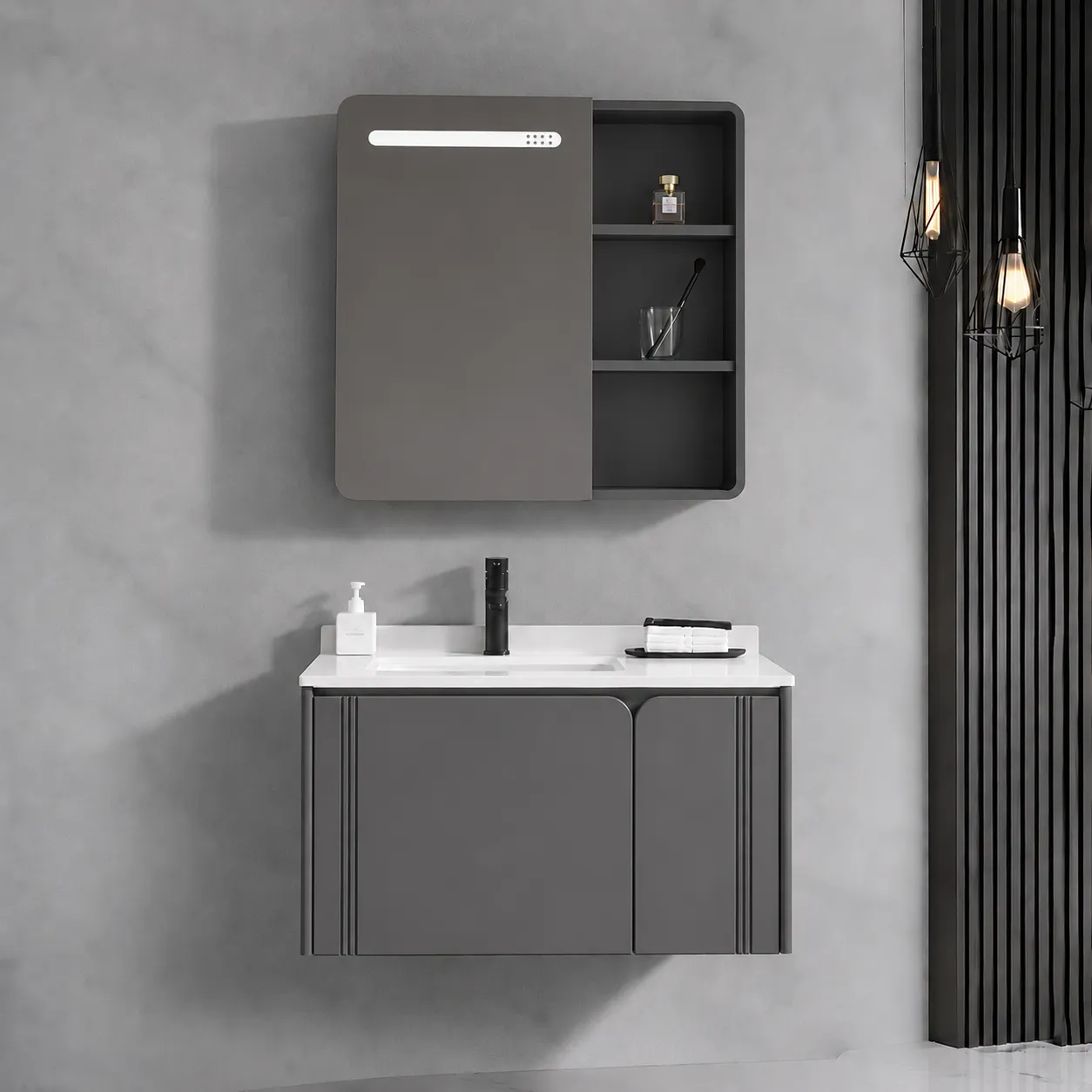 Alessandro Design Oria set mobilier baie 60cm gri-alb 2 piese oglinda