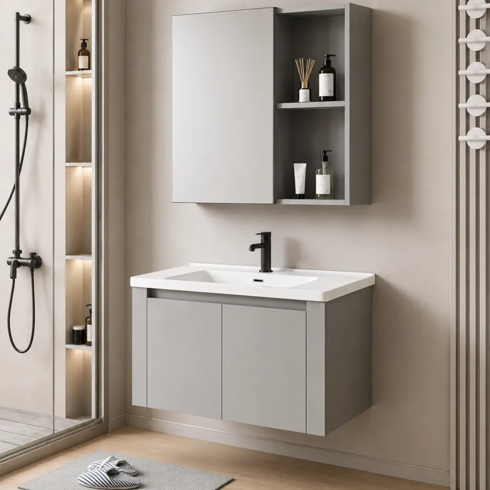 Alessandro Design Tivoli set mobilier baie 80cm gri-alb oglinda LED