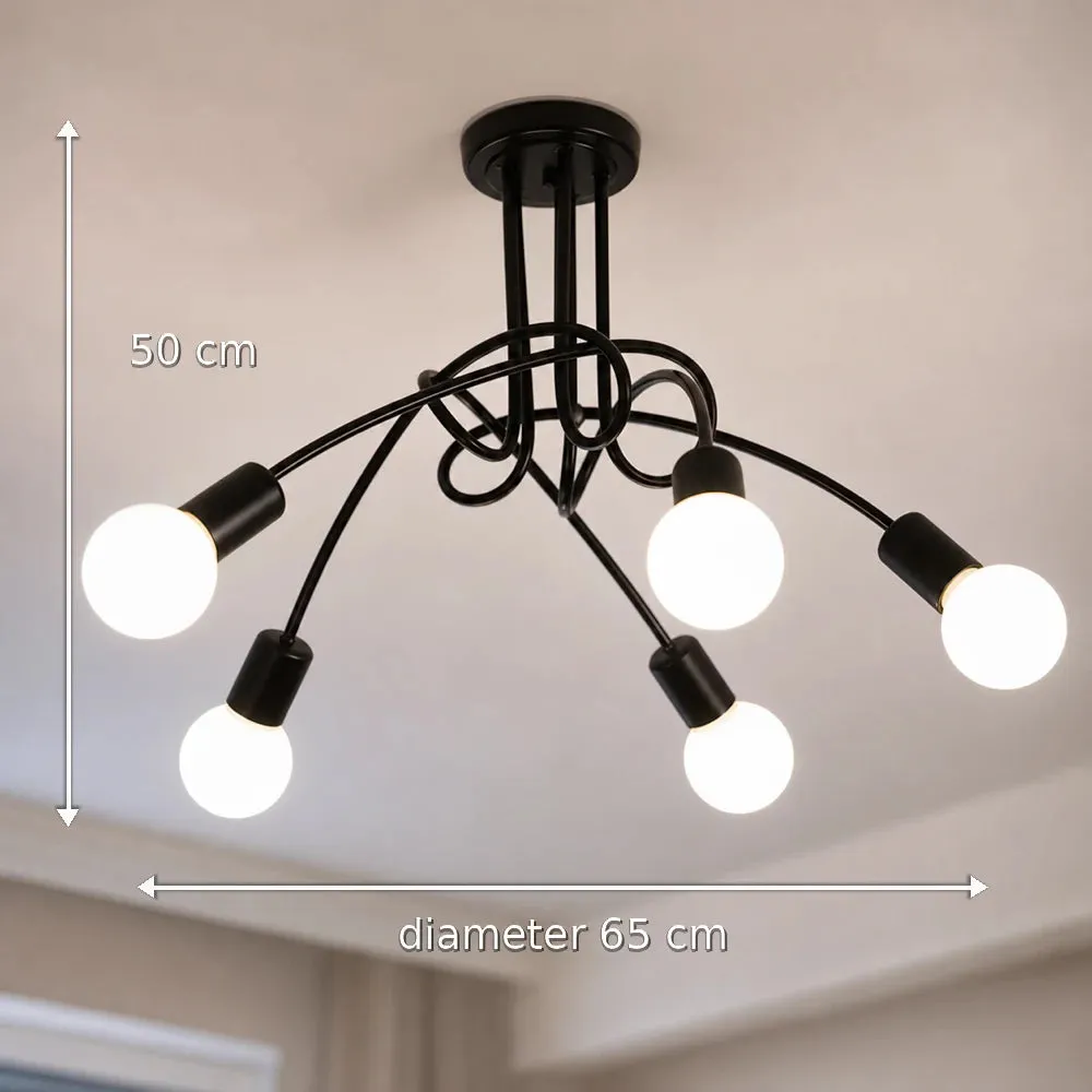 Alessandro Design Penta 5 lustra E27 neagra 5 becuri modernista