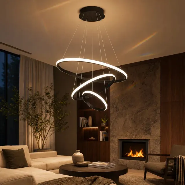 Alessandro Design Ricci 81W candelabru LED negru 3 cercuri