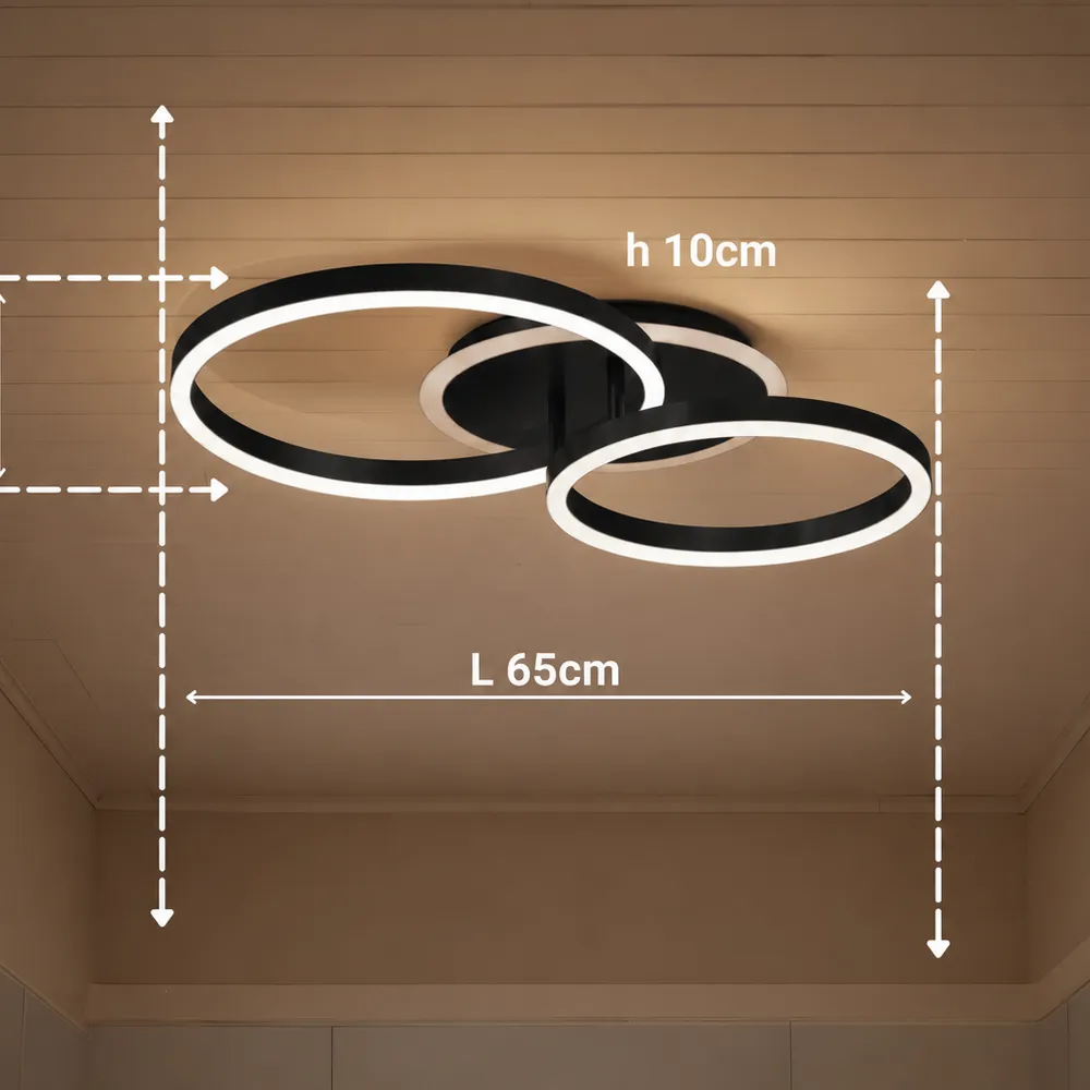 Alessandro Design Rinova 66W lustră LED neagră 2 cercuri dimabilă