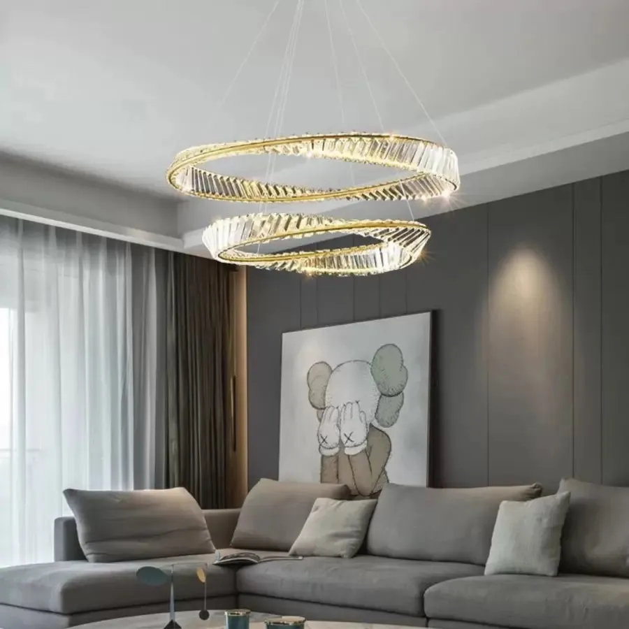 Alessandro Design Cairo 98W lustra LED cristale aurie 2 cercuri