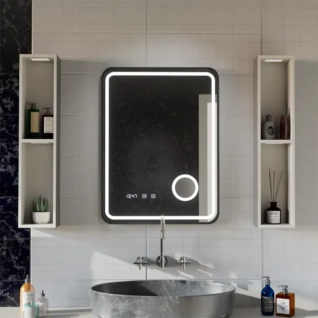 Alessandro Design Ulrich oglindă LED neagră 75x90cm dezaburire