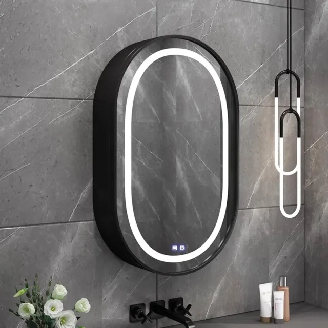 Alessandro Design 50x80cm oglinda LED ovala cu dulap neagra