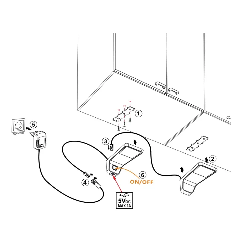 Furnika Lena II lampă LED mobilier USB negru