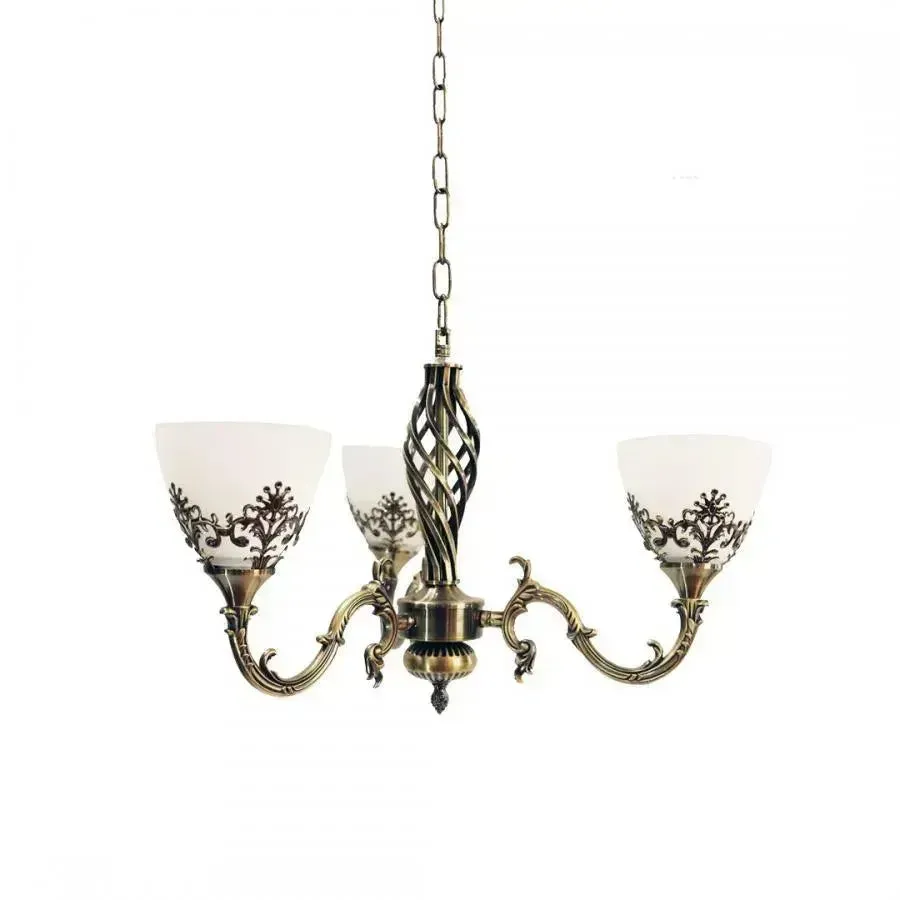 COTTAGE Candelabru Vintage 3xE27 Bronz Sticla Metal 50 cm