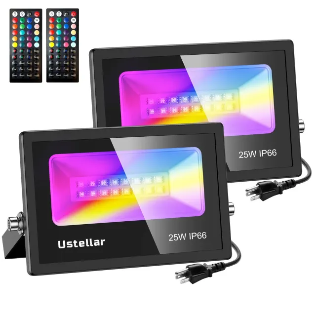 Ustellar 25W proiector LED RGB colorat exterior set 2 bucati
