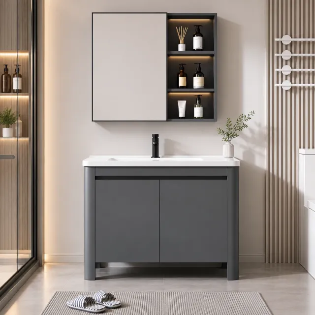 VION set mobilier baie 60cm gri-alb dulap oglinda LED