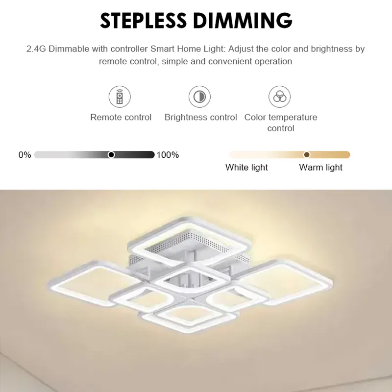 ZOE lustra LED 138W alba dimabila 8 patrate telecomanda