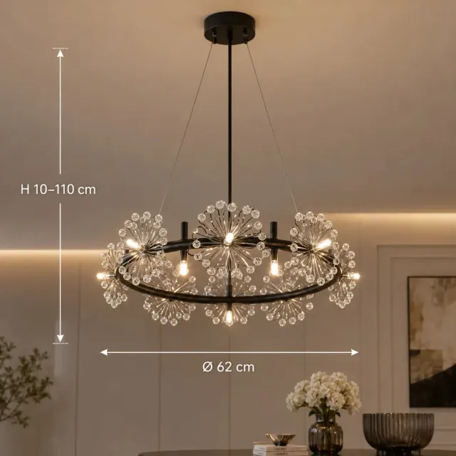 Peterhof Magno candelabru cristal 62 cm negru 20xG4 reglabil